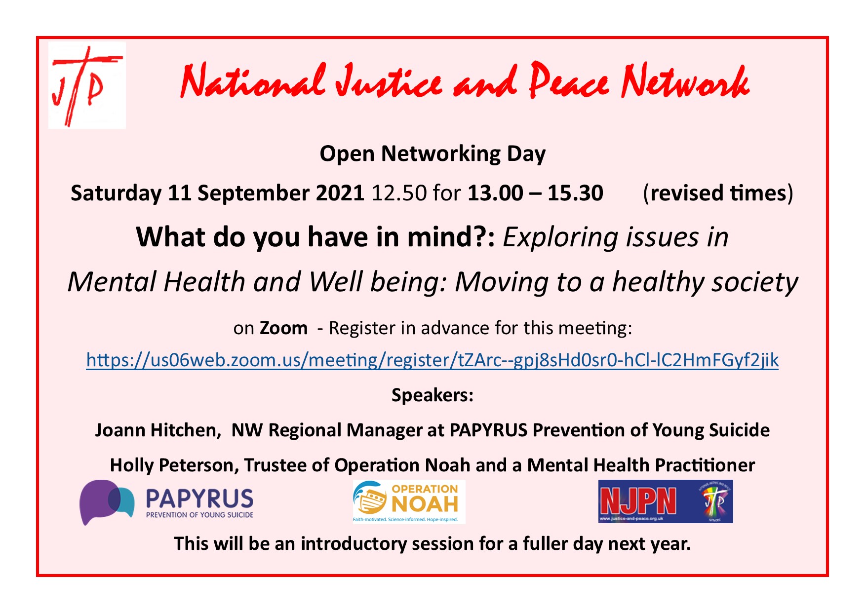 Peaceful Networking National Justice and Peace Networking Day – 11th September, 1-3.30pm ...